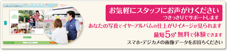あなたの写真でイヤーアルバムの仕上がりイメージが見られます